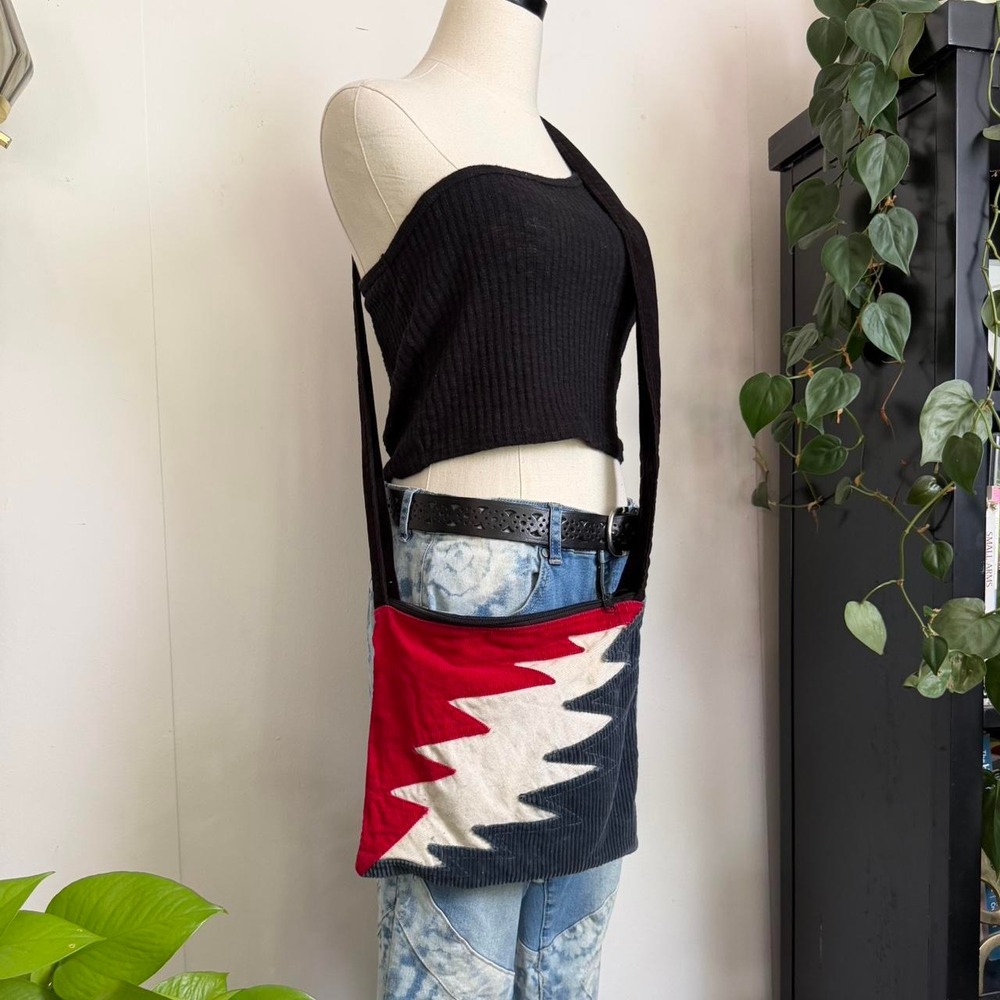 Grateful Dead Inspired Lightning Bolt Crossbody Corduroy Velvet Festival Bag